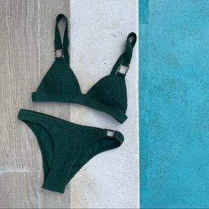 Topshop Shirred Ring Textured Bikini- Forest Green